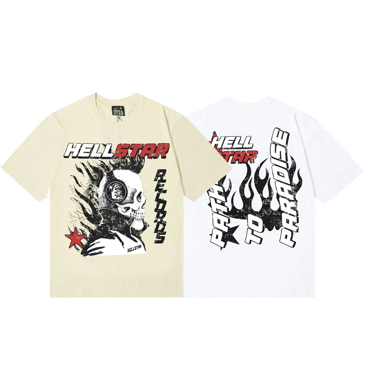 6838# P116 Hellstar American fashion high street pure cotton loose short-sleeved T-shirt Color: White Apricot Code Number: S M L XL