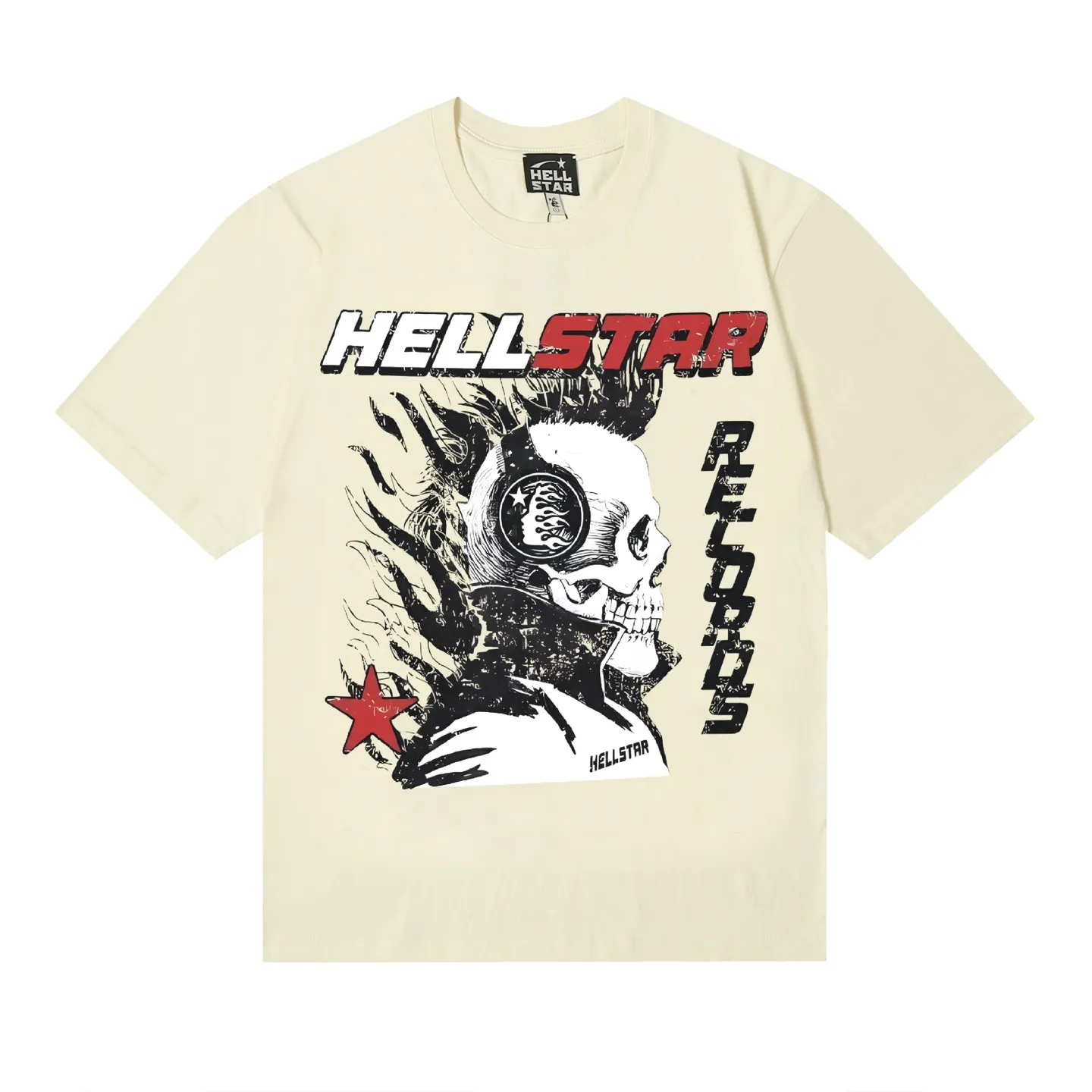 6838# P116 Hellstar American fashion high street pure cotton loose short-sleeved T-shirt Color: White Apricot Code Number: S M L XL
