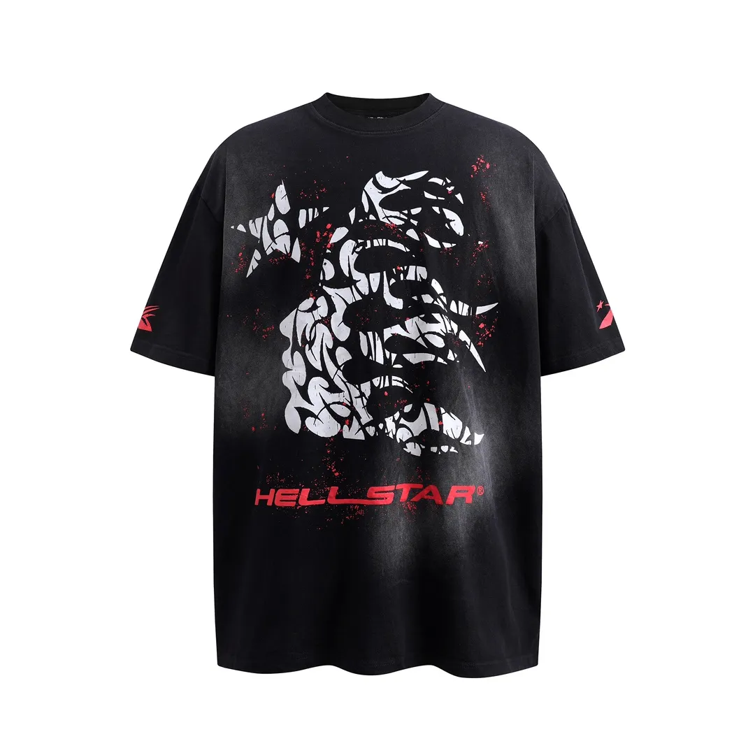 P126 HELLSTAR THORN T-SHIRT short-sleeved T-shirt, the new hot beauty trend Hellstar!  Standard beauty and trendy workmanship, original customization (fabric, pattern, printing, hang tag, main mark, etc.), exaggerated style, explosive style, dare to break through tradition, bring adventurous new fashion experience!   YoungBoy, the most popular rapper in the youth circle, has shot a lot of models for him, and celebrities such as Dababy and Swae Lee frequently get dressed!  color: black Size: S, M, L, XL