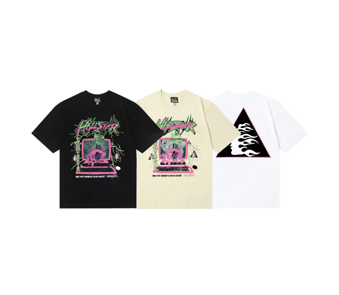 6735# P116 Hellstar American fashion high street pure cotton loose short-sleeved T-shirt Color: Black White Apricot Code Number: S M L XL