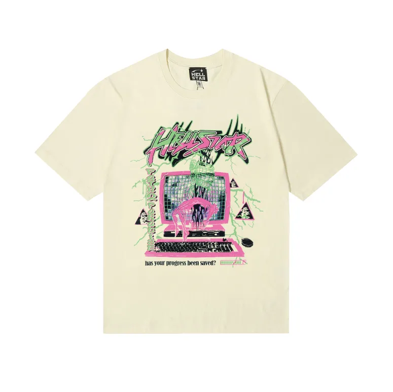 6735# P116 Hellstar American fashion high street pure cotton loose short-sleeved T-shirt Color: Black White Apricot Code Number: S M L XL