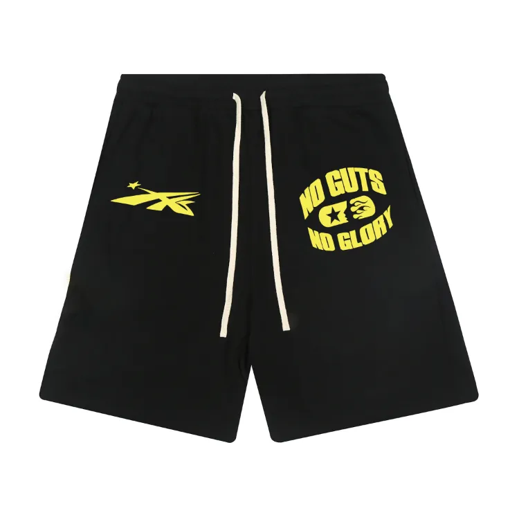 1117# P150 Hellstar pure cotton terry 350g printed casual shorts Color: Black Size: S M L XL