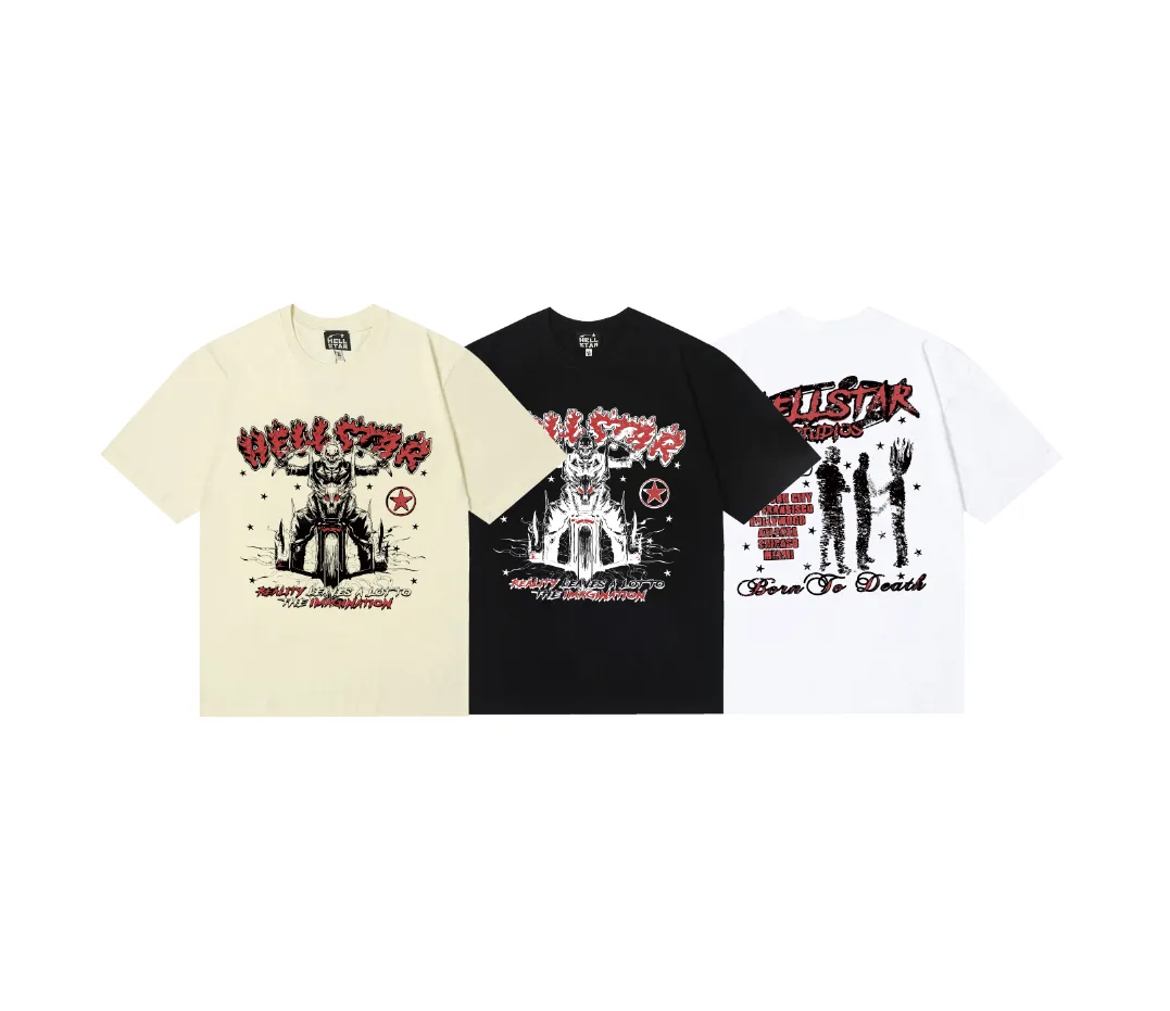 6768# P116 Hellstar American fashion high street pure cotton loose short-sleeved T-shirt Color: White Apricot Black Size: S M L XL