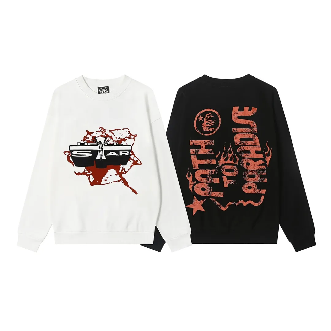 8812# P160 Hellstar high-quality Hellstar American trendy printed cotton terry crew neck sweatshirt Color: White Black Size: S M L XL