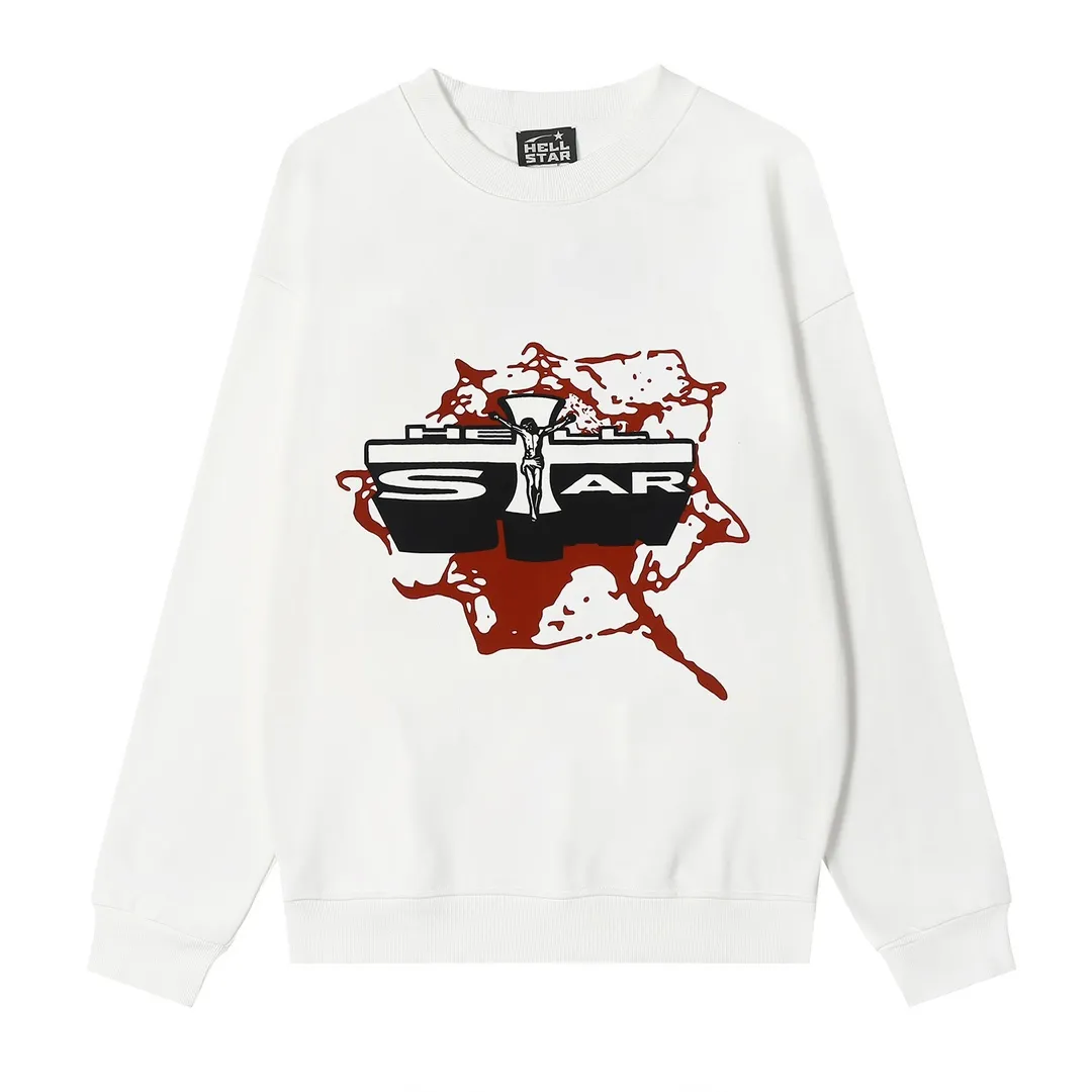8812# P160 Hellstar high-quality Hellstar American trendy printed cotton terry crew neck sweatshirt Color: White Black Size: S M L XL