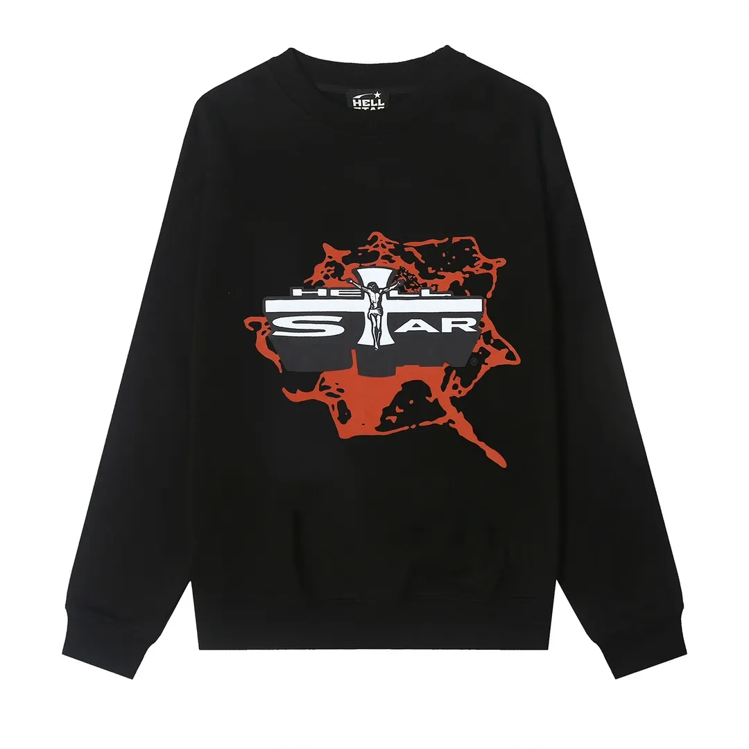 8812# P160 Hellstar high-quality Hellstar American trendy printed cotton terry crew neck sweatshirt Color: White Black Size: S M L XL