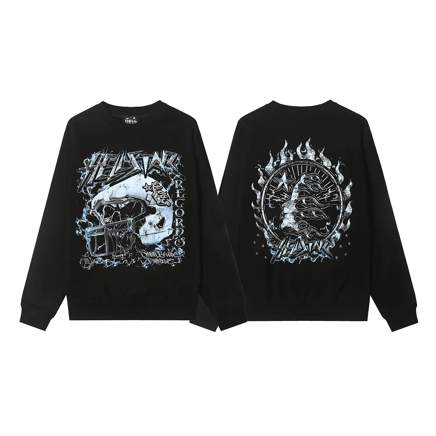 8837# P160 Hellstar high quality Hellstar American trendy printed cotton terry crew neck sweatshirt Color: Black Size: S M L XL