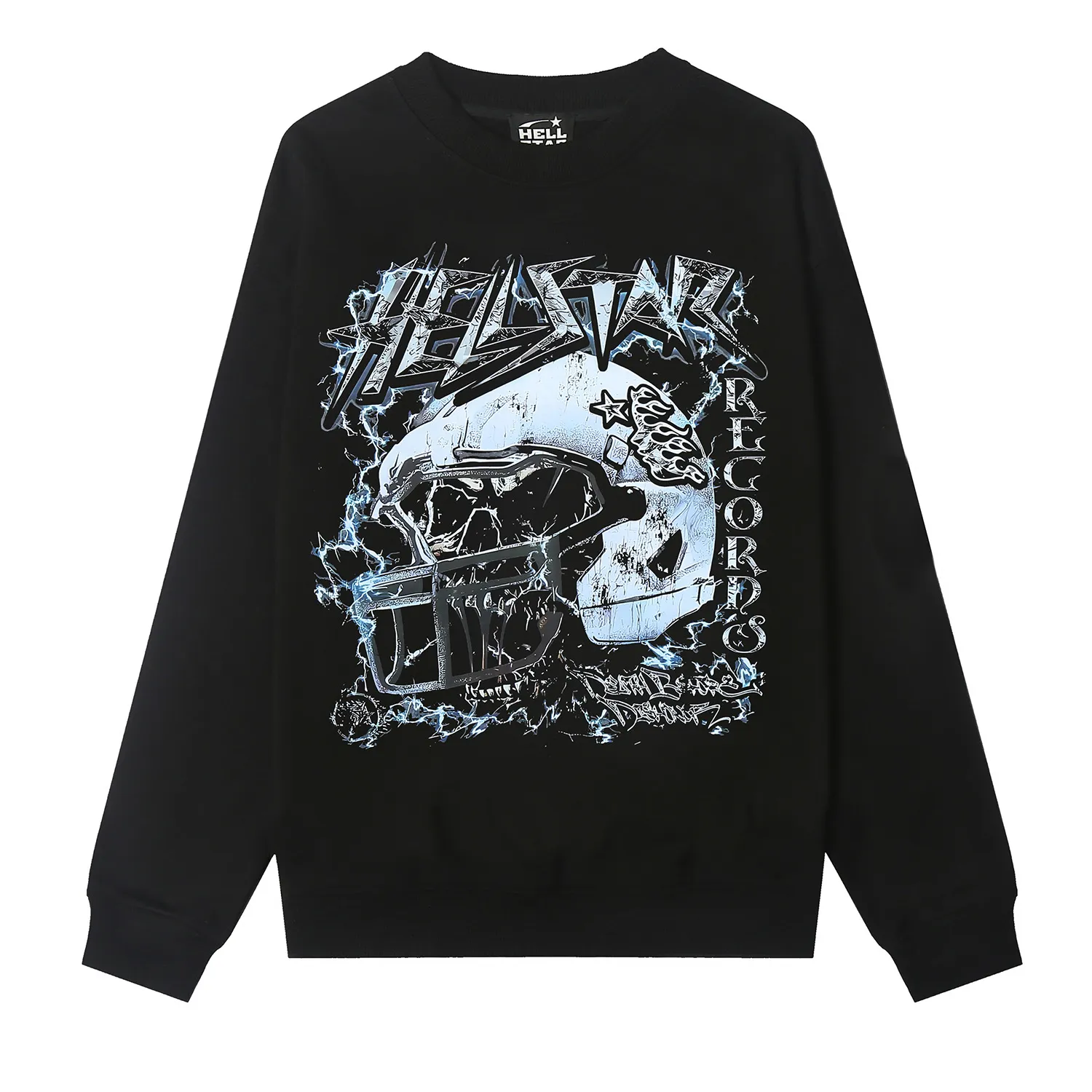 8837# P160 Hellstar high quality Hellstar American trendy printed cotton terry crew neck sweatshirt Color: Black Size: S M L XL