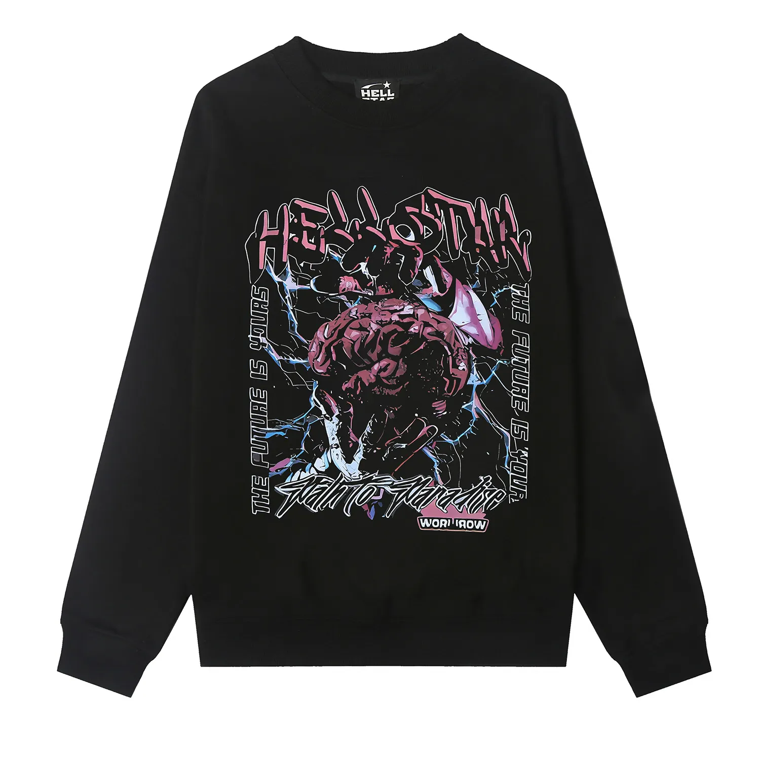 8832# P160 Hellstar high-quality Hellstar American trendy printed cotton terry crew neck sweatshirt Color: White Black Size: S M L XL