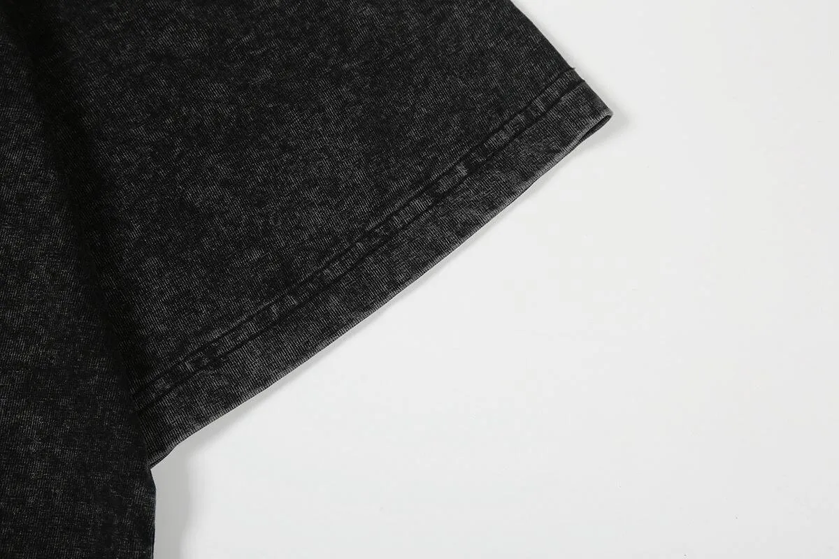 7743# P124 Washed Hellstar Hellstar ins same style retro printed tops for men and women, casual and trendy pure cotton washed short-sleeved T-shirt Color: Black Size: S M L XL