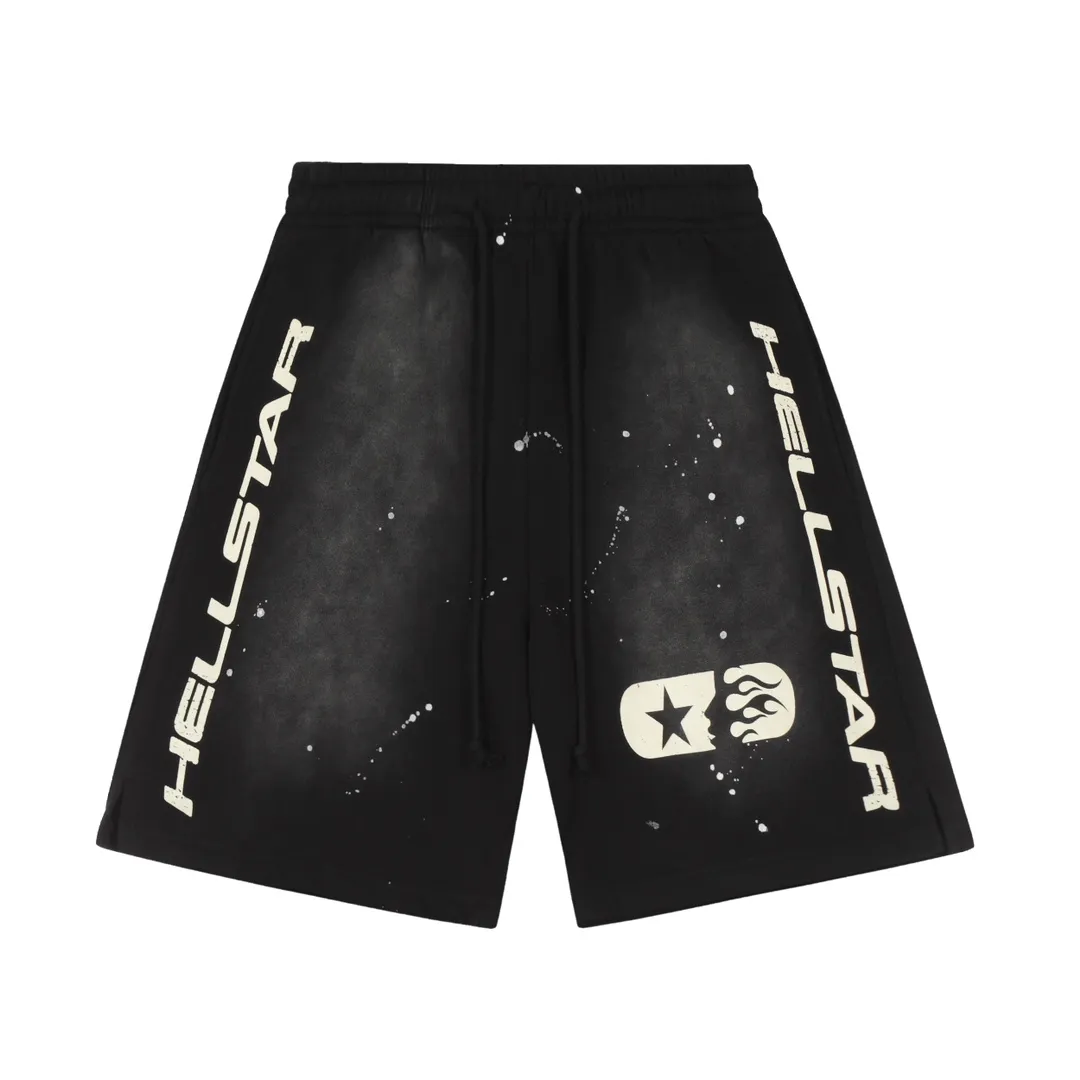 P150 HELLSTAR STUDIOS SHORTS High-quality spray-on pure cotton shorts with splashes of ink. The new hot beauty trend Hellstar!  Standard beauty and trendy workmanship, original customization (fabric, pattern, printing, hang tag, main mark, etc.), exaggerated style, explosive style, dare to break through tradition, bring adventurous new fashion experience!   YoungBoy, the most popular rapper in the youth circle, has shot a lot of models for him, and celebrities such as Dababy and Swae Lee frequently get dressed!  color: BLACK Size: S, M, L, XL
