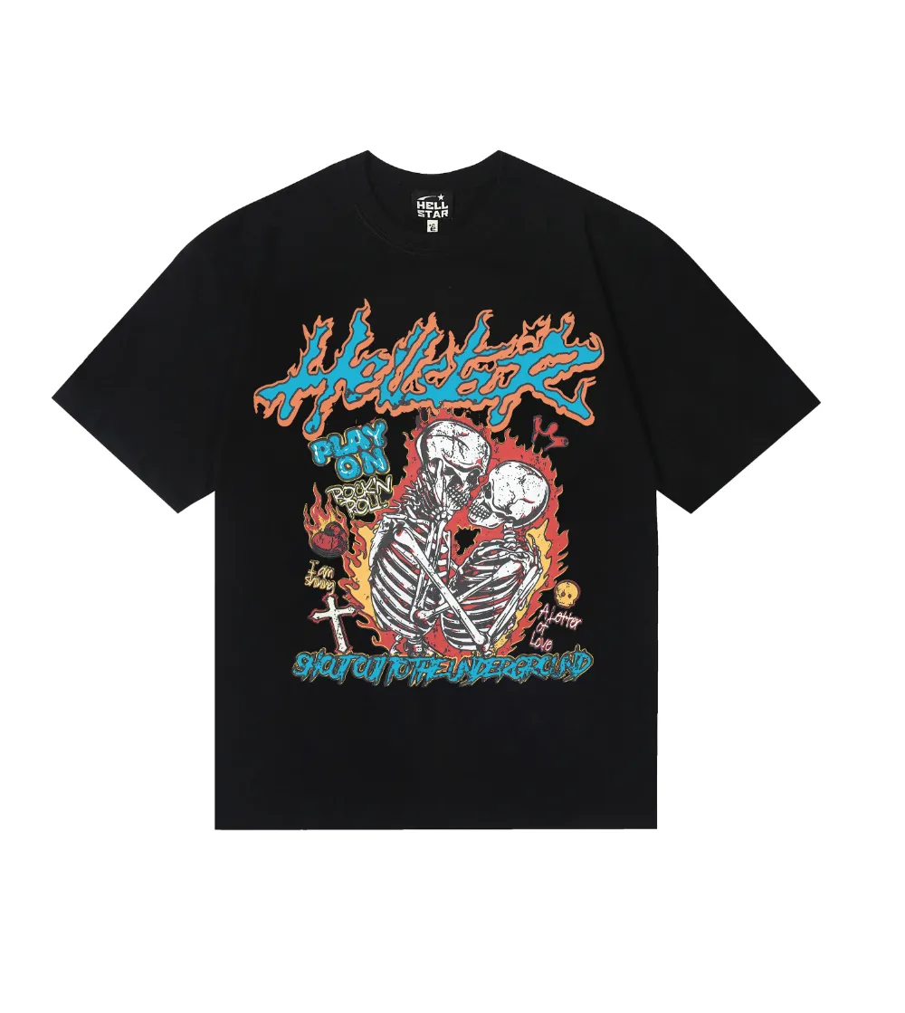 6723# P116 Hellstar American fashion high street pure cotton loose short-sleeved T-shirt Color: Black Size: S M L XL