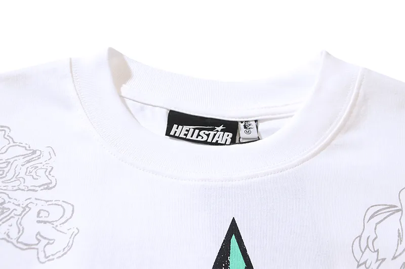 P110 5610# Real shot Hellstar Meichao high street pure cotton loose short-sleeved T-shirt Fabric: 240g 32 count fine cotton double yarn pure cotton Color: White Size: S M L XL