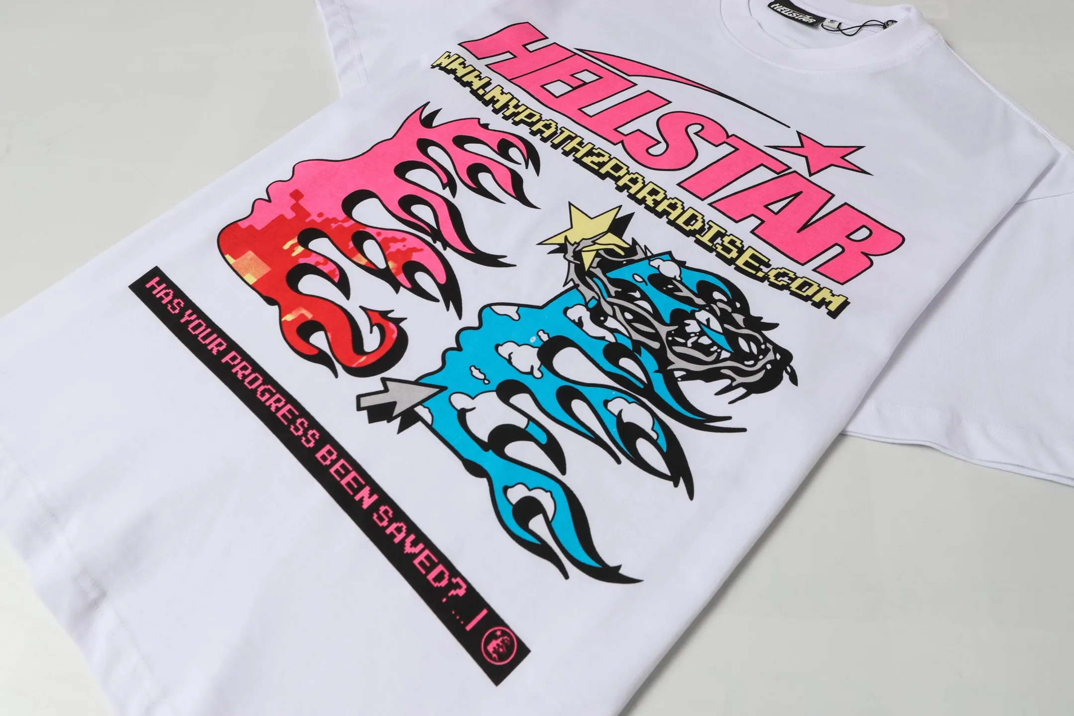 P108 Real-stock Hellstar Cross-border European and American style street brand pure cotton T-shirt Fabric (fabric): 32 counts of 240g heavy combed double yarn pure cotton Size (size): S-M- L- X L Color (colour): white