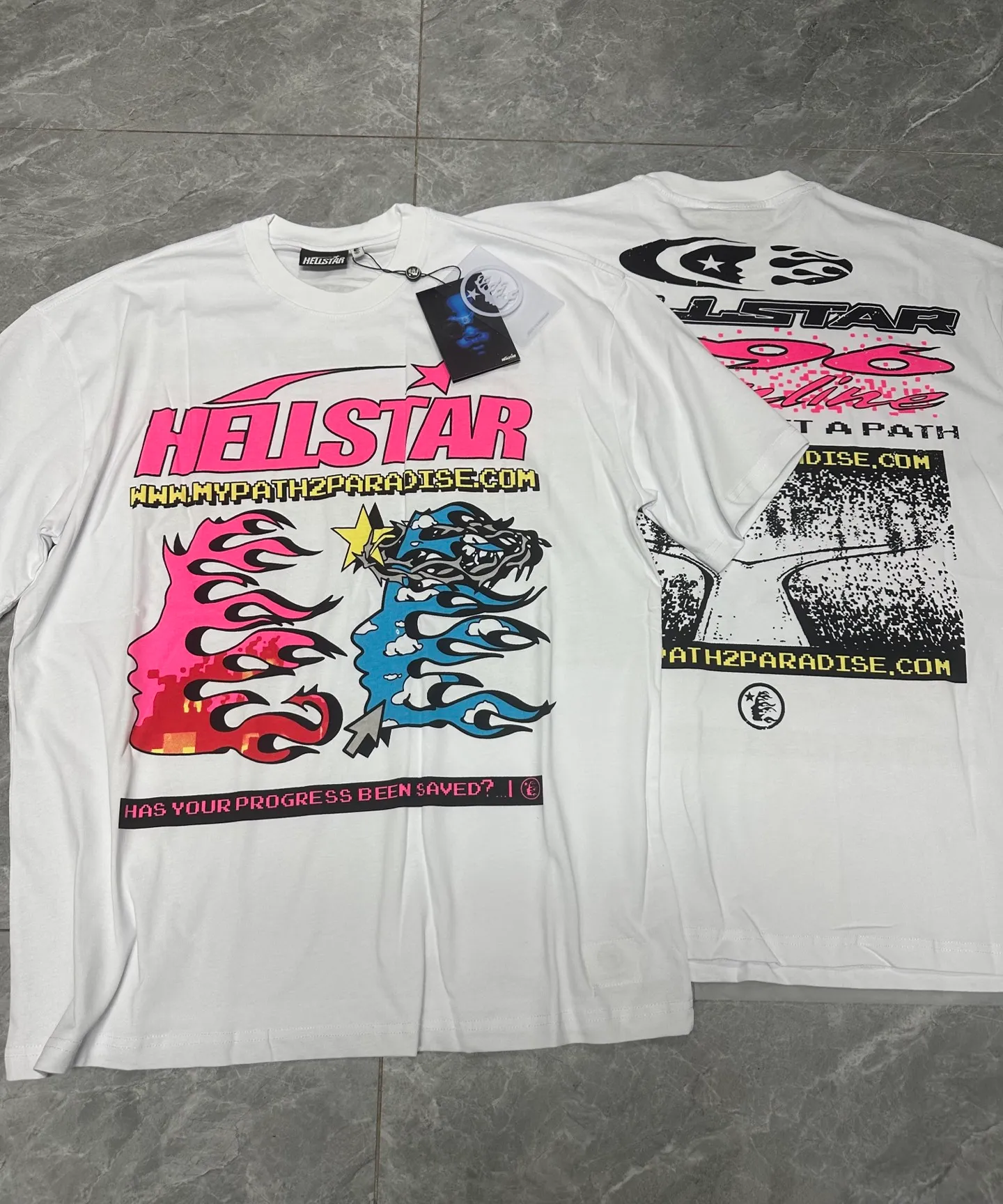 P108 Real-stock Hellstar Cross-border European and American style street brand pure cotton T-shirt Fabric (fabric): 32 counts of 240g heavy combed double yarn pure cotton Size (size): S-M- L- X L Color (colour): white