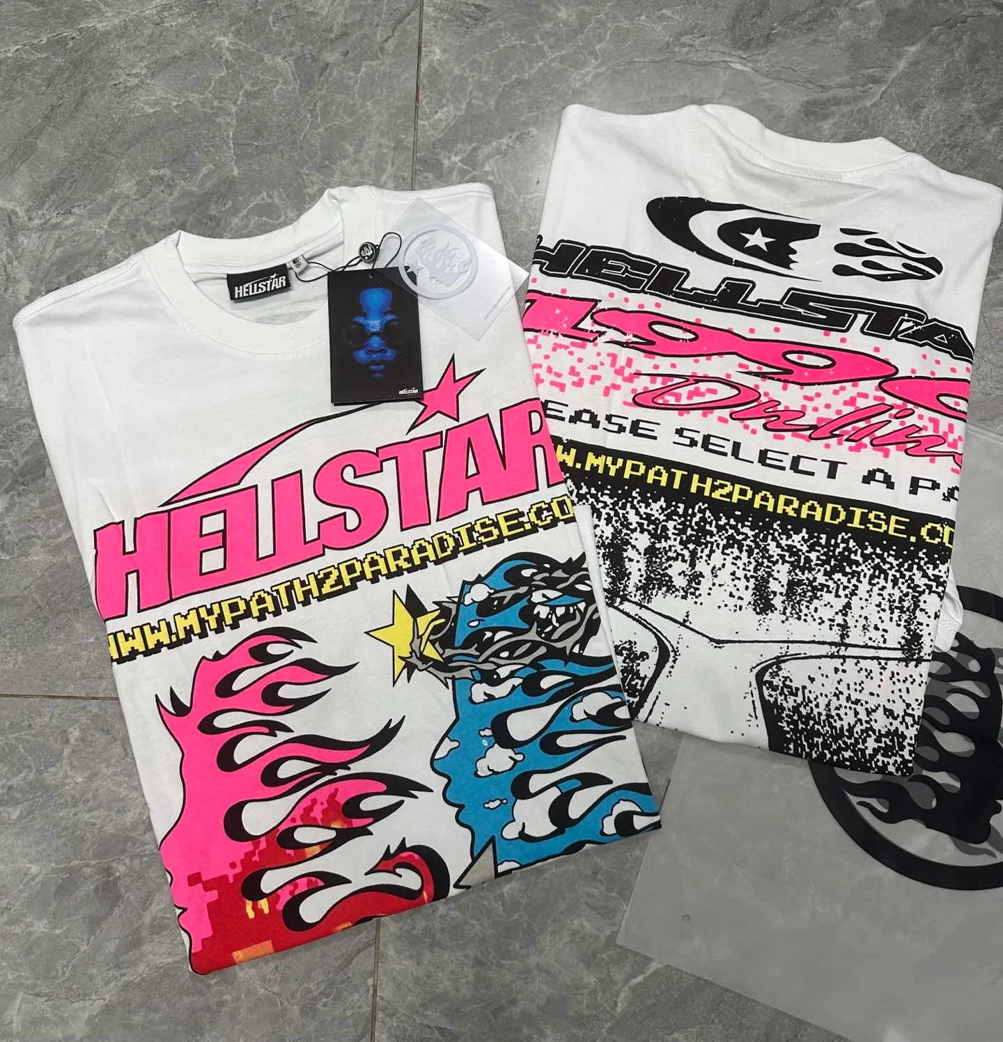 P108 Real-stock Hellstar Cross-border European and American style street brand pure cotton T-shirt Fabric (fabric): 32 counts of 240g heavy combed double yarn pure cotton Size (size): S-M- L- X L Color (colour): white