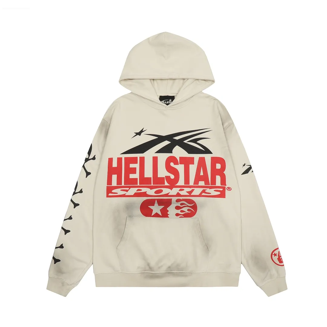 P240 Hellstar Studios Don’t Like Us Beat Us Hooded Sweatshirt Distressed washed trendy brand high-quality sweatshirt hoodie color (color): beige Size (size): S, M, L, XL