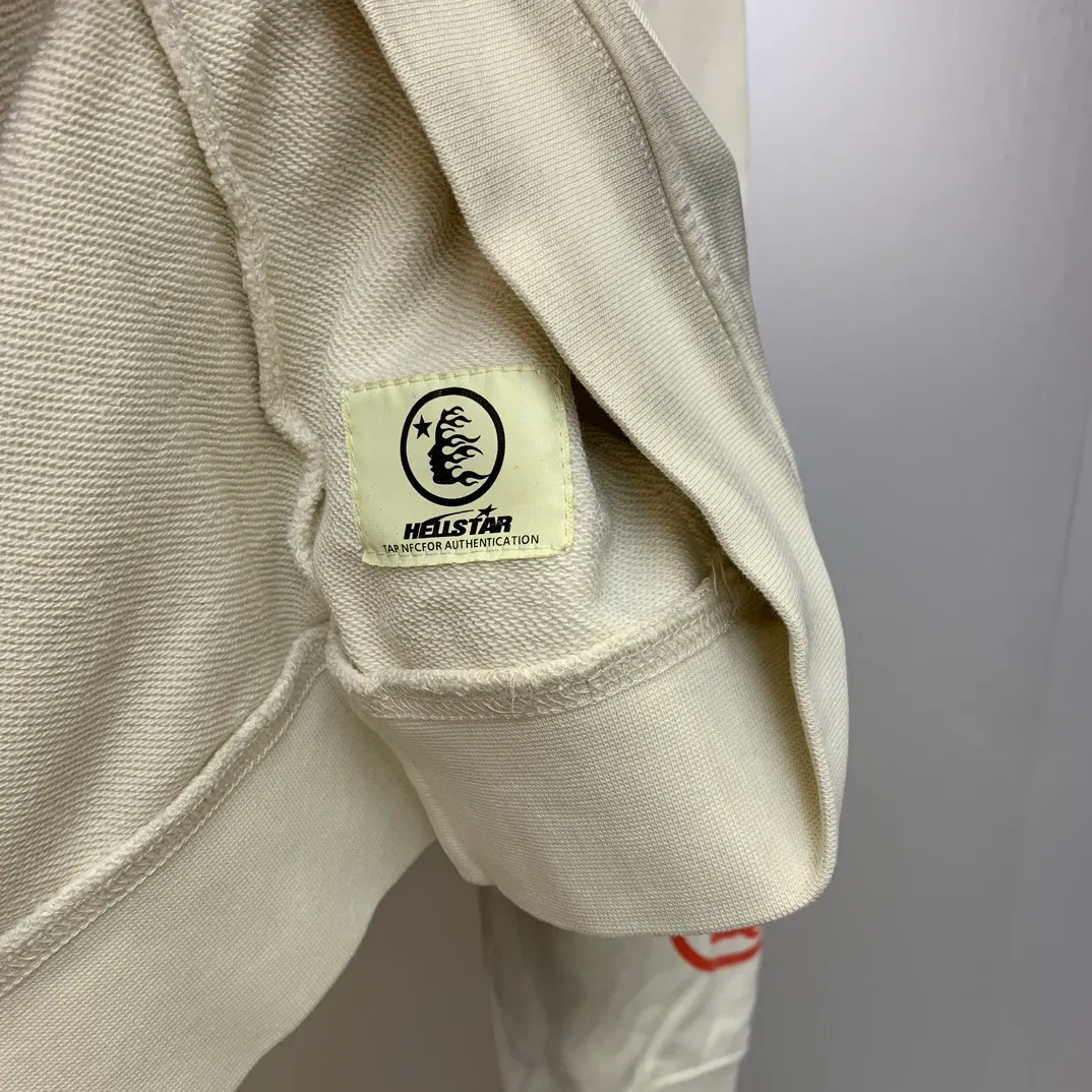 P240 Hellstar Studios Don’t Like Us Beat Us Hooded Sweatshirt Distressed washed trendy brand high-quality sweatshirt hoodie color (color): beige Size (size): S, M, L, XL