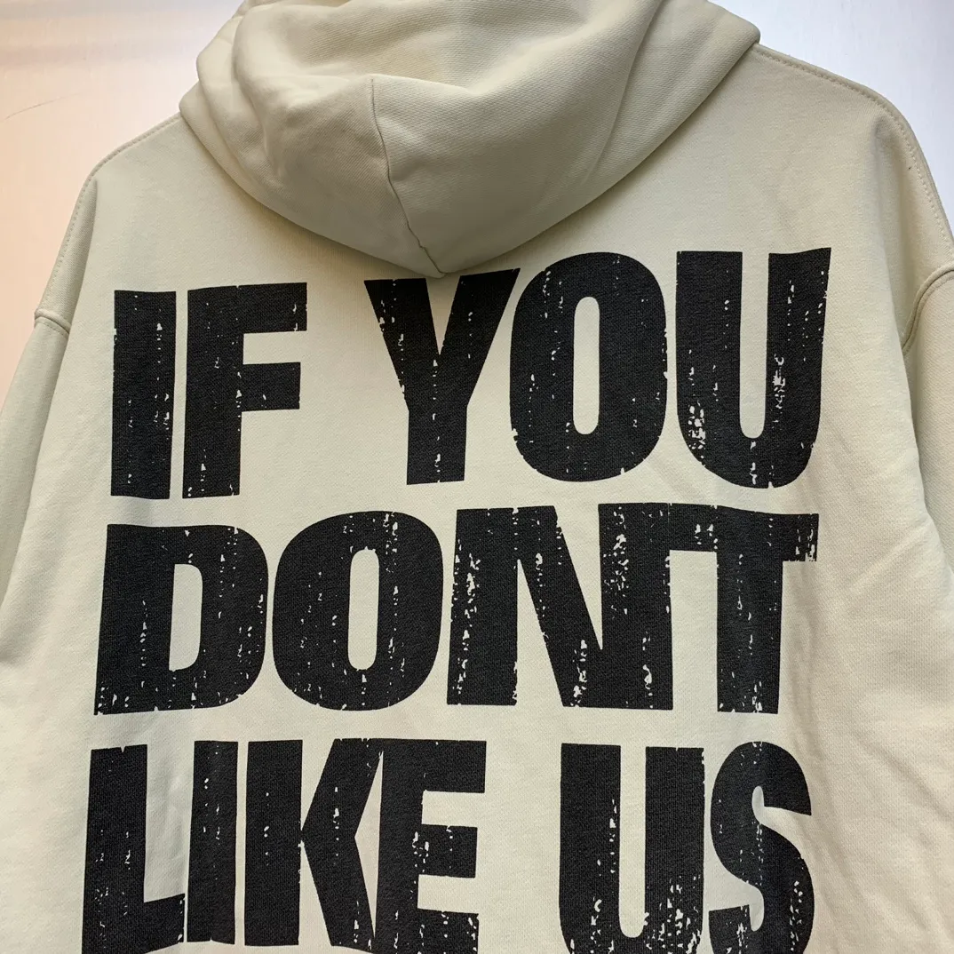 P240 Hellstar Studios Don’t Like Us Beat Us Hooded Sweatshirt Distressed washed trendy brand high-quality sweatshirt hoodie color (color): beige Size (size): S, M, L, XL