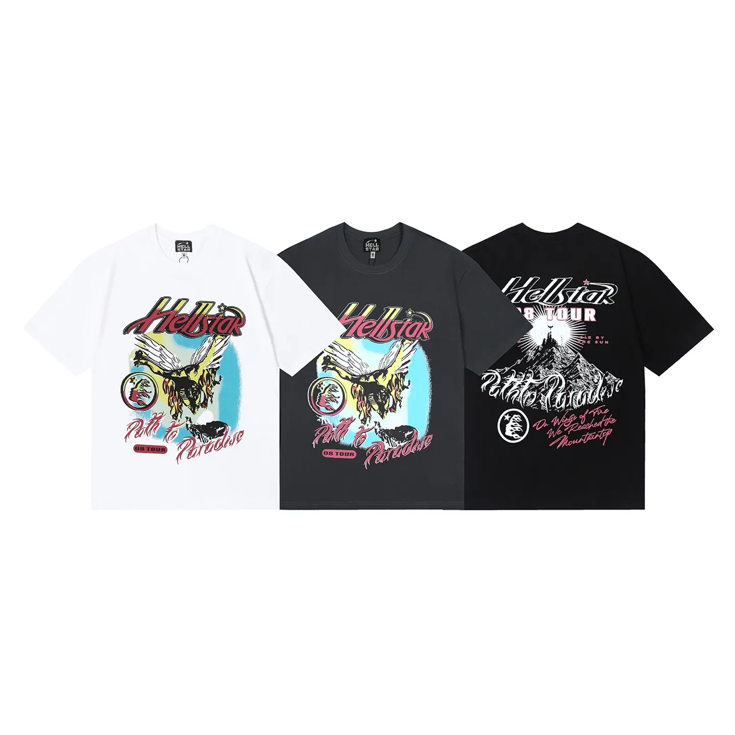 6623# P116 Hellstar American fashion high street pure cotton loose short-sleeved T-shirt Color: White Black Gray Size: S M L XL