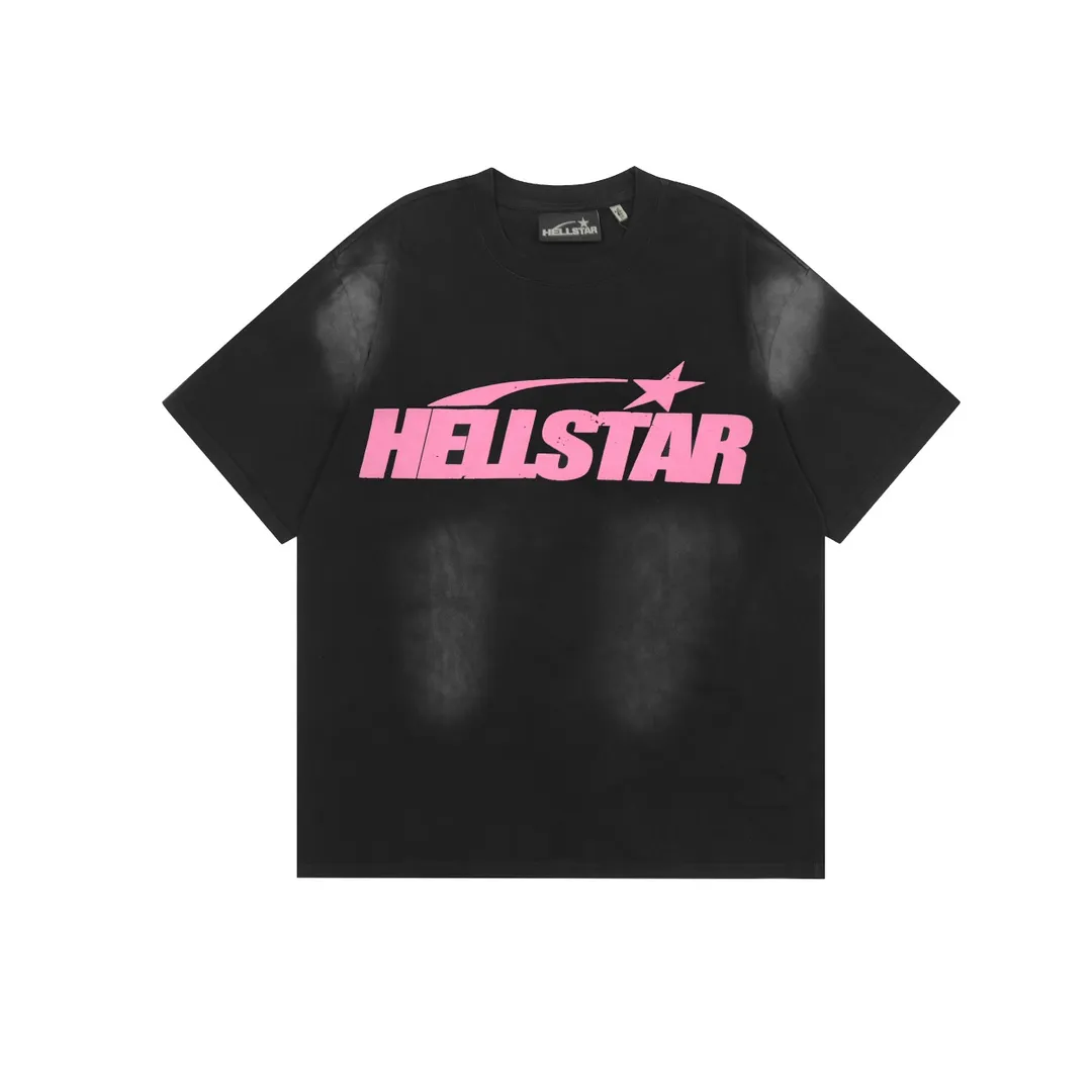 P126 Hellstar Studios Classic Pink Logo Short Sleeve Tee Shirt Washed Black short-sleeved T-shirt is a new hot trend in Hellstar!  Standard beauty and trendy workmanship, original customization (fabric, pattern, printing, hang tag, main mark, etc.), exaggerated style, explosive style, dare to break through tradition, bring adventurous new fashion experience!   YoungBoy, the most popular rapper in the youth circle, has shot a lot of models for him, and celebrities such as Dababy and Swae Lee frequently get dressed!  color: black Size: S, M, L, XL