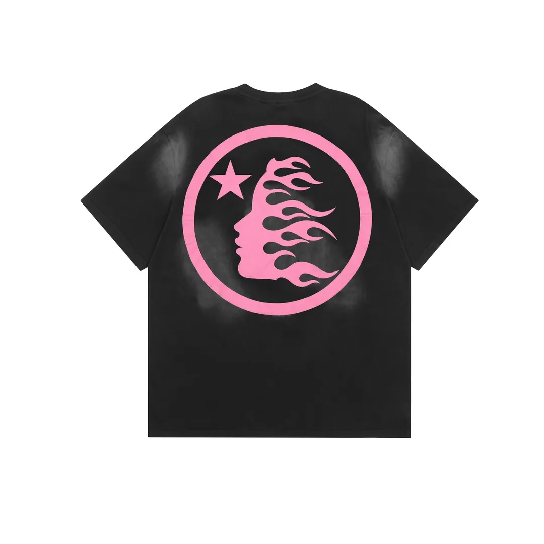 P126 Hellstar Studios Classic Pink Logo Short Sleeve Tee Shirt Washed Black short-sleeved T-shirt is a new hot trend in Hellstar!  Standard beauty and trendy workmanship, original customization (fabric, pattern, printing, hang tag, main mark, etc.), exaggerated style, explosive style, dare to break through tradition, bring adventurous new fashion experience!   YoungBoy, the most popular rapper in the youth circle, has shot a lot of models for him, and celebrities such as Dababy and Swae Lee frequently get dressed!  color: black Size: S, M, L, XL