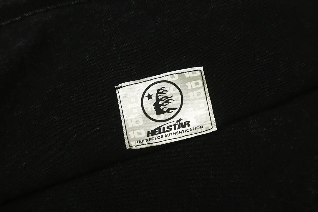 7719# P118 Washed Hellstar Hellstar ins same style retro printed tops for men and women, casual and trendy pure cotton washed short-sleeved T-shirt Color: Black Size: S M L XL