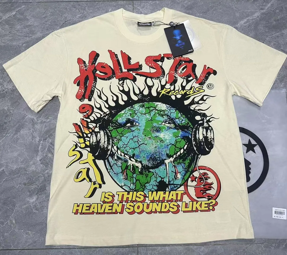 P108 Real-stock Hellstar Cross-border European and American style, street brand pure cotton T-shirt Fabric (fabric): 32 counts of 240g heavy combed double yarn pure cotton Size (size): S-M- L- X L Color (colour): black/white/apricot 👉 👉