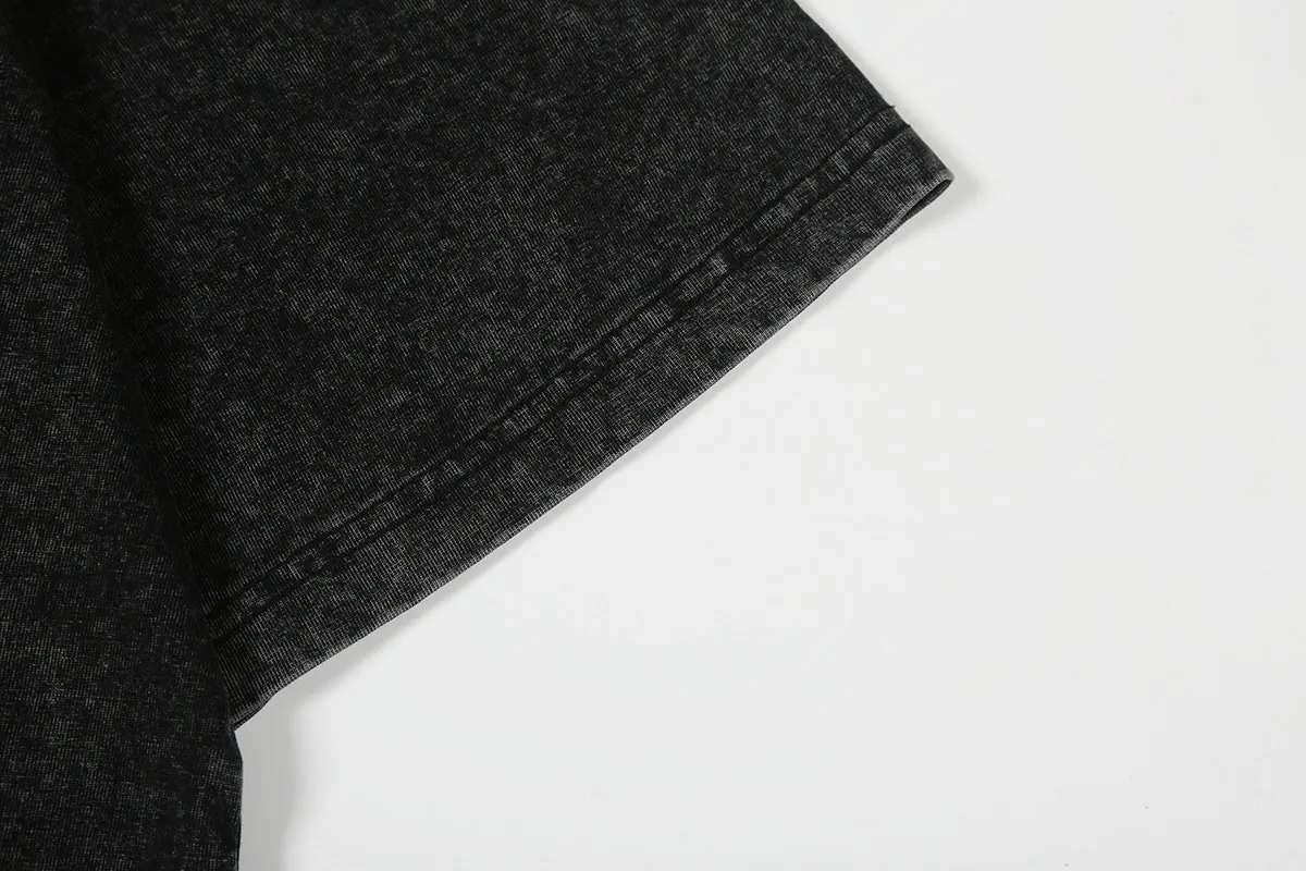 7745# P124 Washed Hellstar Hellstar ins same style retro printed tops for men and women, casual and trendy pure cotton washed short-sleeved T-shirt Color: Black Size: S M L XL
