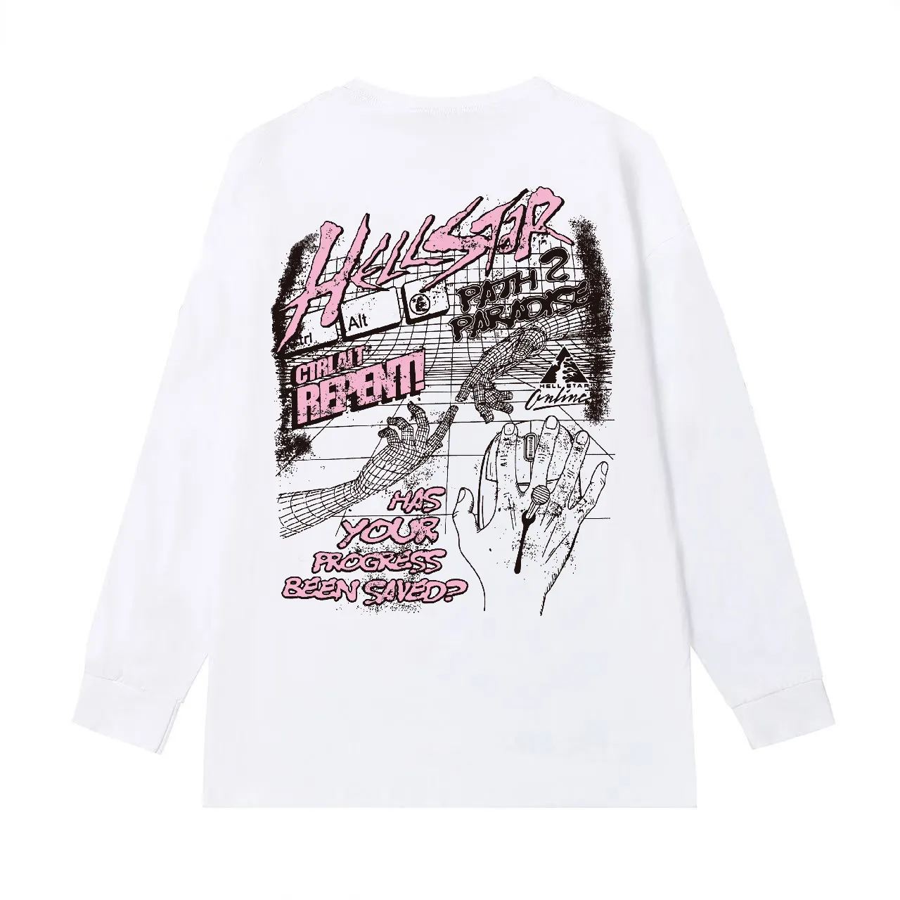 5528# P136 Hellstar Hellstar letter print lightning high street men and women hip-hop loose long-sleeved T-shirt Color: Black White Size: S M L XL