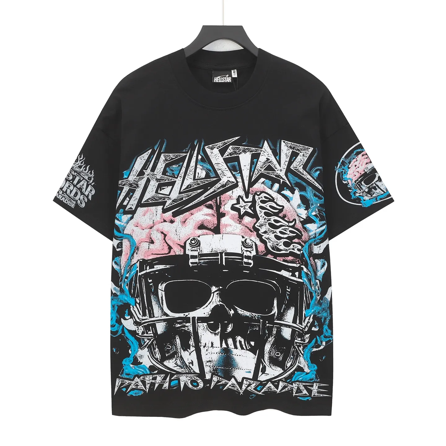 P108 Real-stock Hellstar Cross-border European and American style, street fashion brand pure cotton T-shirt Fabric (fabric): 32 pieces of 240g heavy combed double yarn pure cotton Size (size): S-M- L- X L Color (colour): black