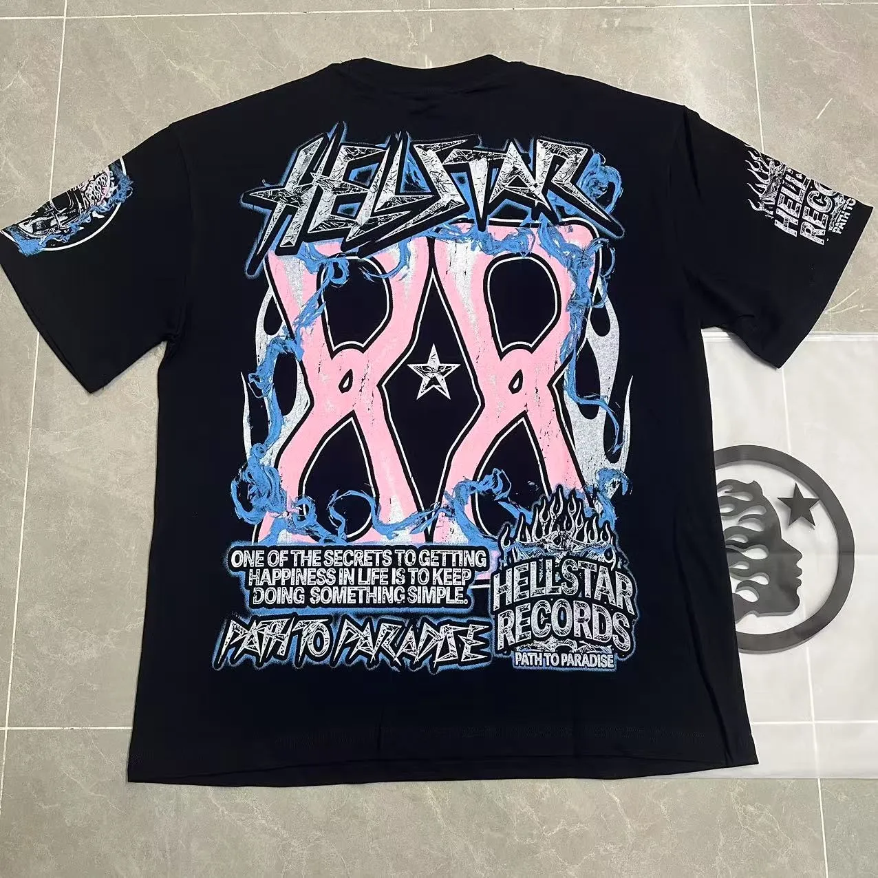 P108 Real-stock Hellstar Cross-border European and American style, street fashion brand pure cotton T-shirt Fabric (fabric): 32 pieces of 240g heavy combed double yarn pure cotton Size (size): S-M- L- X L Color (colour): black