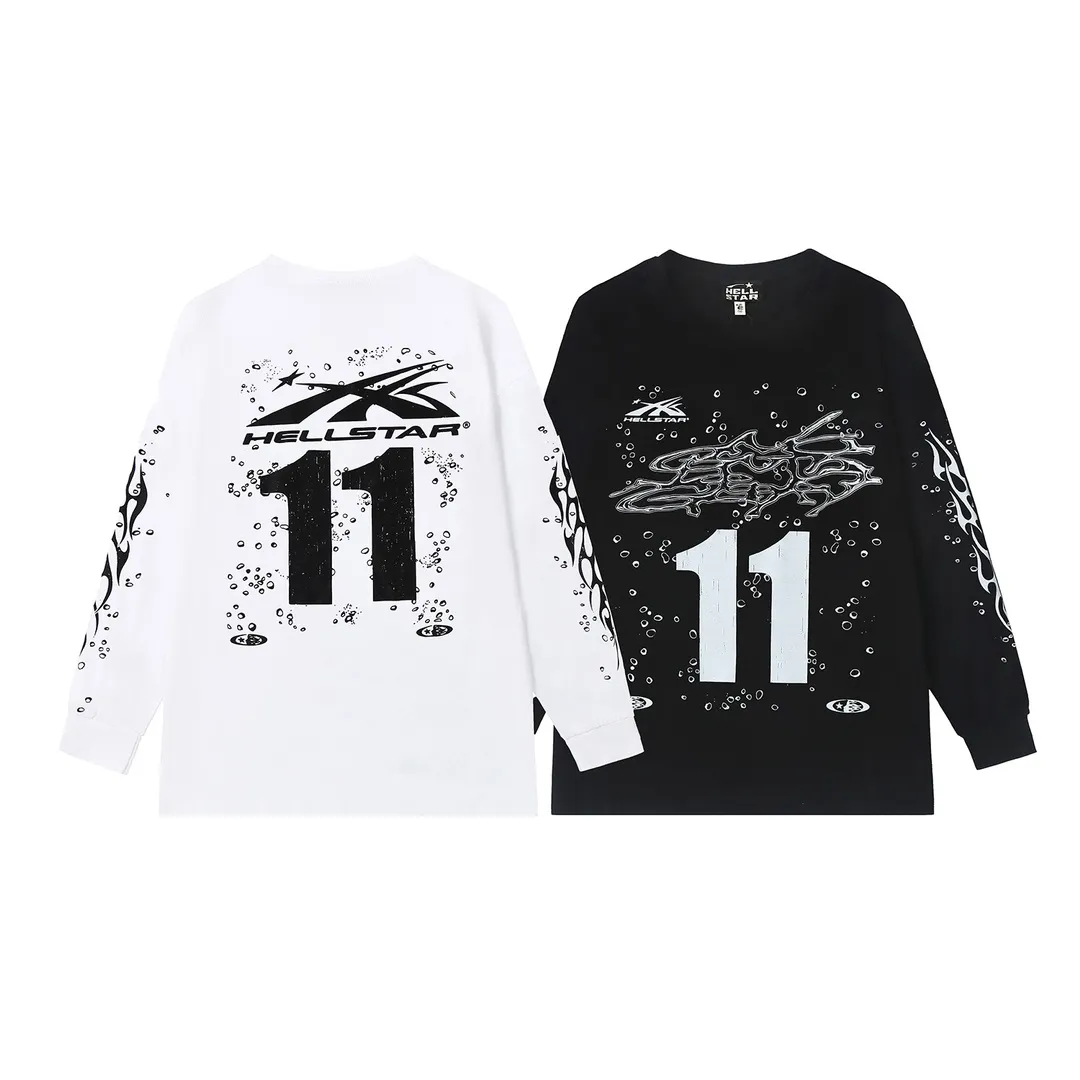 5513# P136 Hellstar Hellstar letter print lightning high street men and women hip-hop loose long-sleeved T-shirt Color: White Black Size: S M L XL