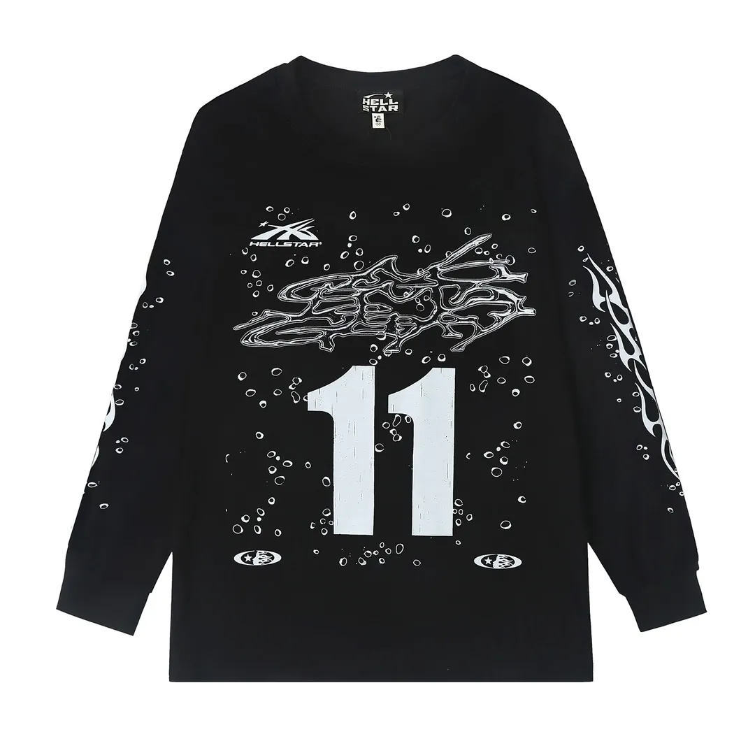 5513# P136 Hellstar Hellstar letter print lightning high street men and women hip-hop loose long-sleeved T-shirt Color: White Black Size: S M L XL
