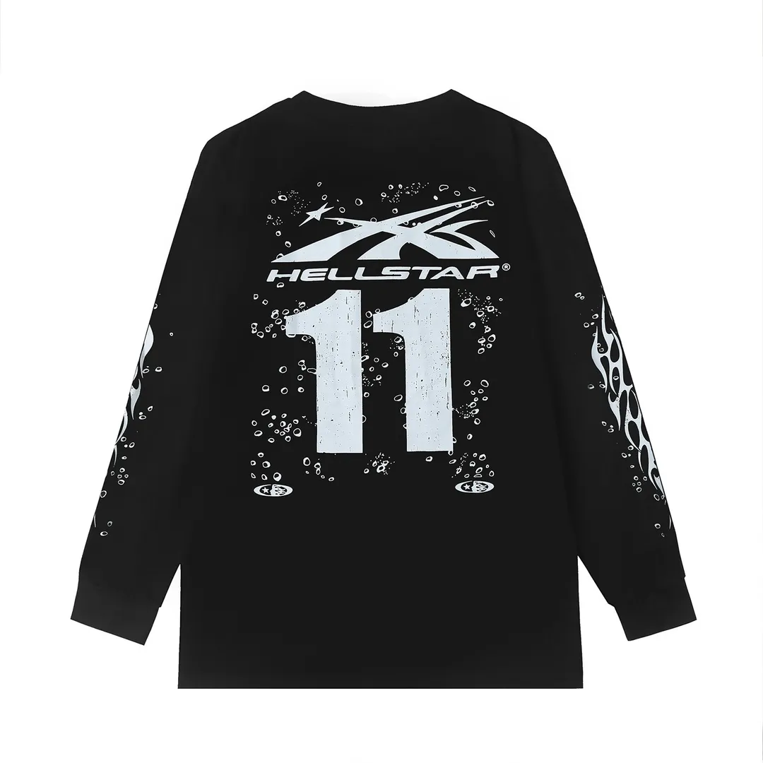 5513# P136 Hellstar Hellstar letter print lightning high street men and women hip-hop loose long-sleeved T-shirt Color: White Black Size: S M L XL