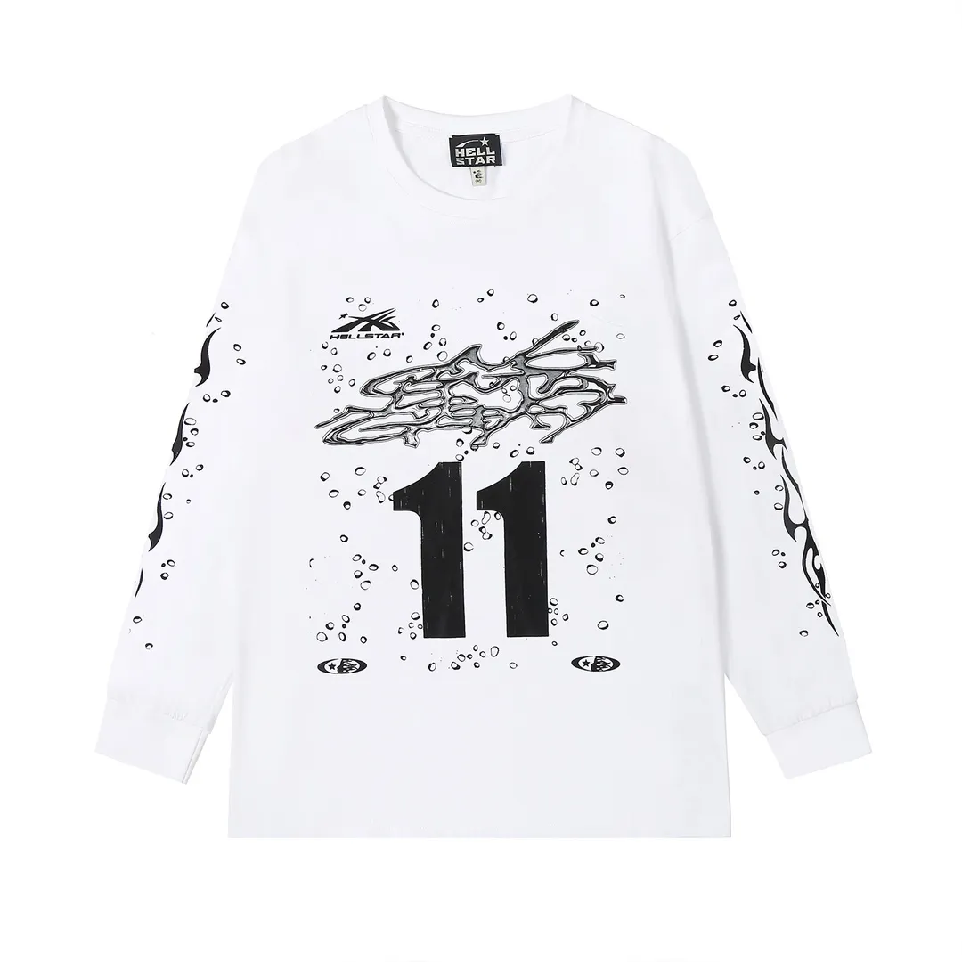 5513# P136 Hellstar Hellstar letter print lightning high street men and women hip-hop loose long-sleeved T-shirt Color: White Black Size: S M L XL