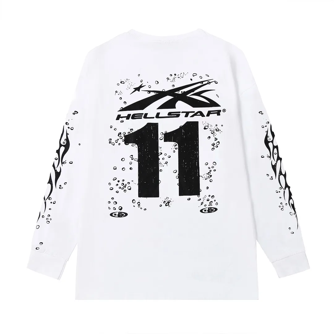5513# P136 Hellstar Hellstar letter print lightning high street men and women hip-hop loose long-sleeved T-shirt Color: White Black Size: S M L XL