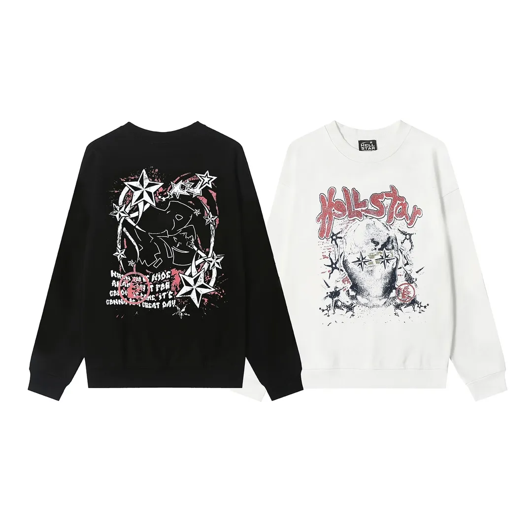 8822# P160 Hellstar high quality Hellstar American trendy printed cotton terry crew neck sweatshirt Color: White Black Size: S M L XL