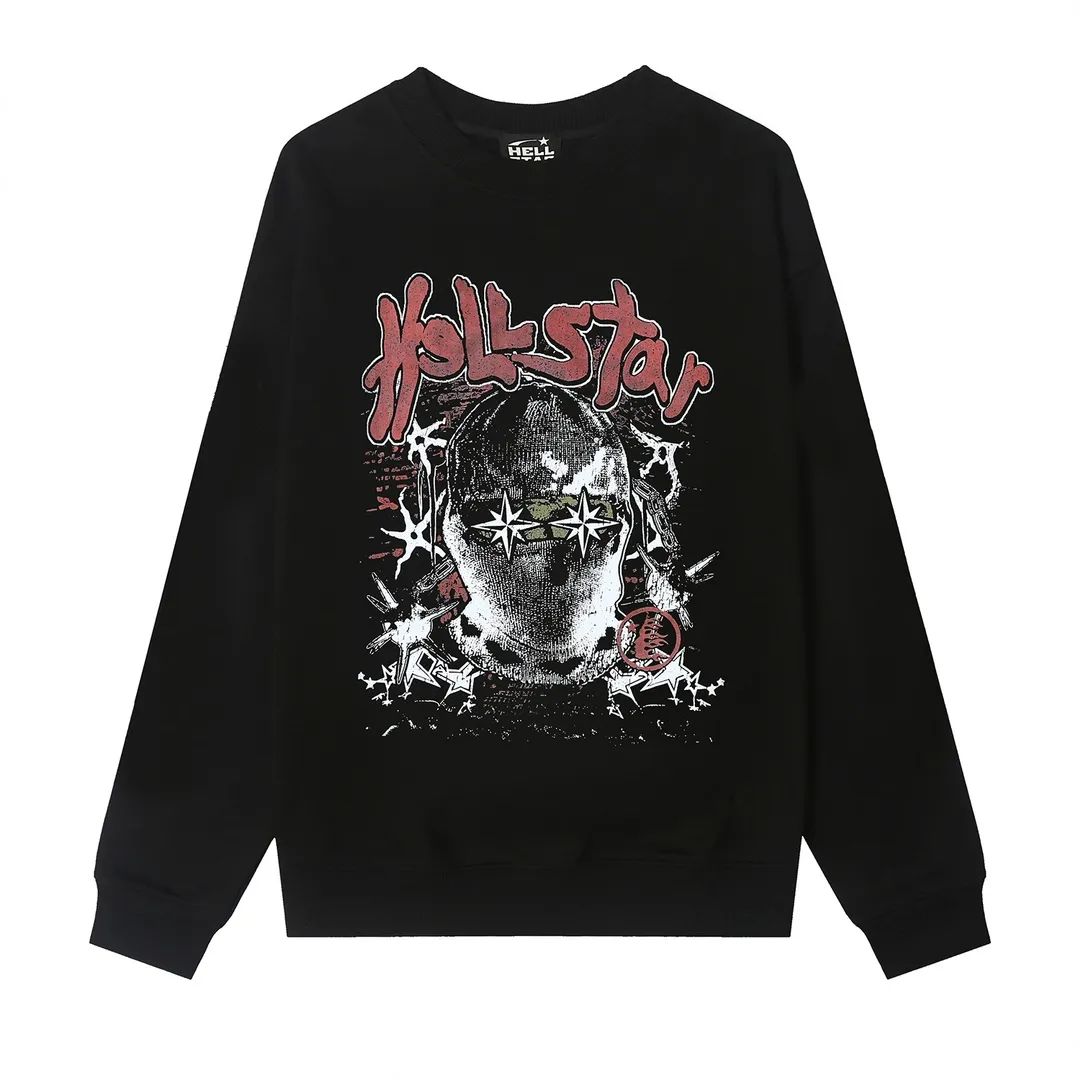 8822# P160 Hellstar high quality Hellstar American trendy printed cotton terry crew neck sweatshirt Color: White Black Size: S M L XL