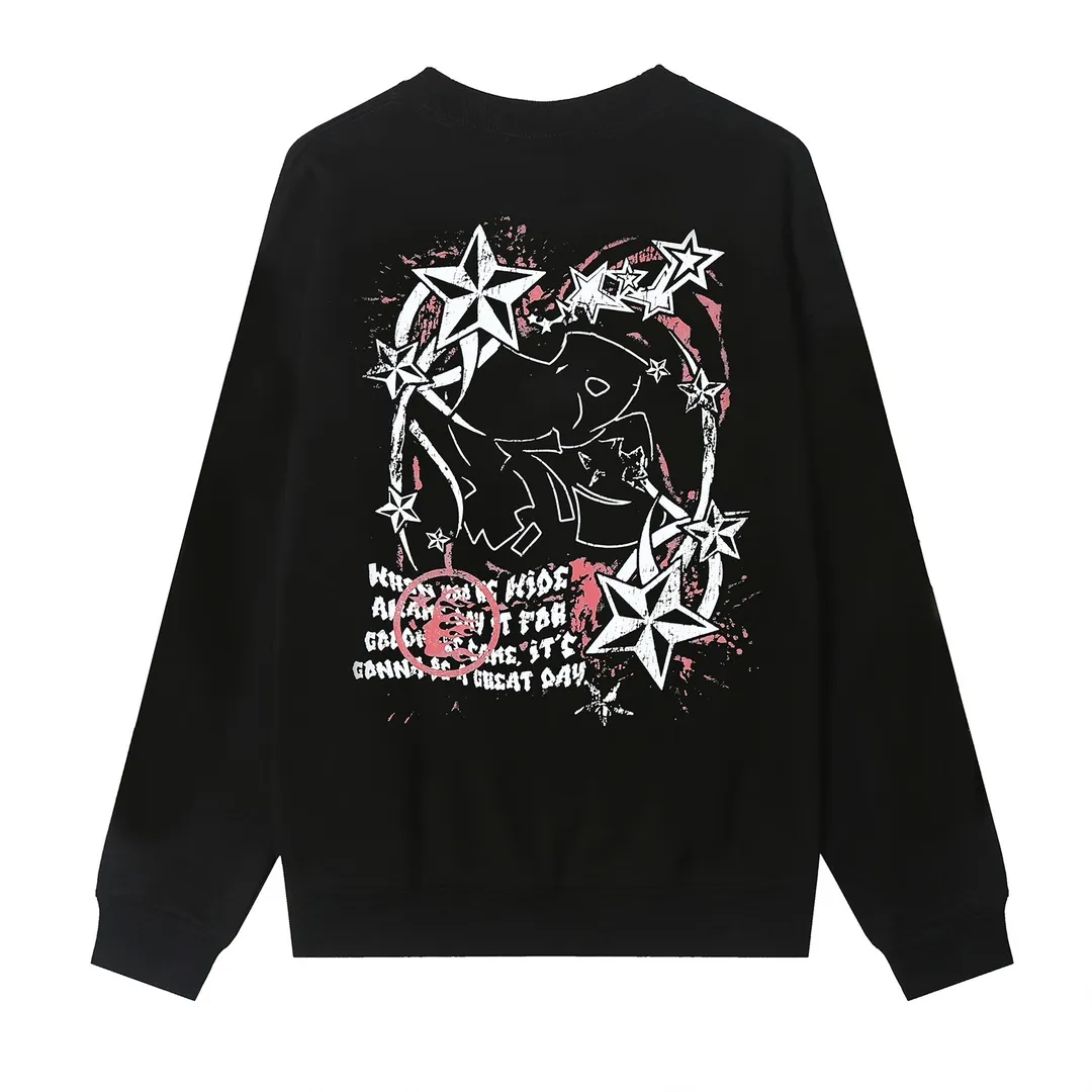 8822# P160 Hellstar high quality Hellstar American trendy printed cotton terry crew neck sweatshirt Color: White Black Size: S M L XL