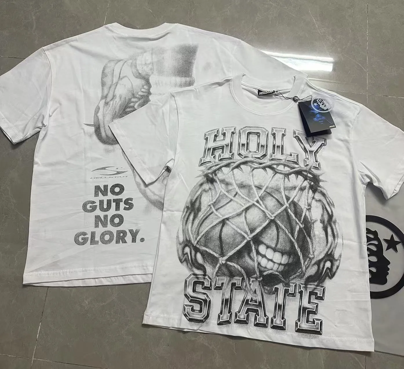 P108 Real-stock Hellstar Cross-border European and American style, street fashion brand pure cotton T-shirt Fabric (fabric): 32 pieces of 240g heavy combed double yarn pure cotton Size (size): S-M- L- X L Color (colour): white