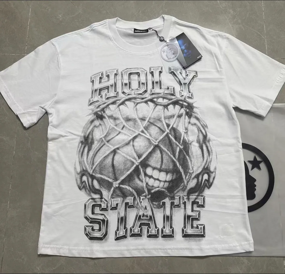 P108 Real-stock Hellstar Cross-border European and American style, street fashion brand pure cotton T-shirt Fabric (fabric): 32 pieces of 240g heavy combed double yarn pure cotton Size (size): S-M- L- X L Color (colour): white