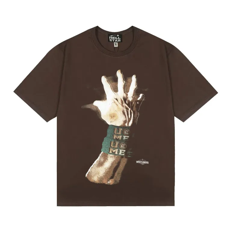 6782# P116 Hellstar American fashion high street pure cotton loose short-sleeved T-shirt Color: Black Dark Coffee Size: S M L XL