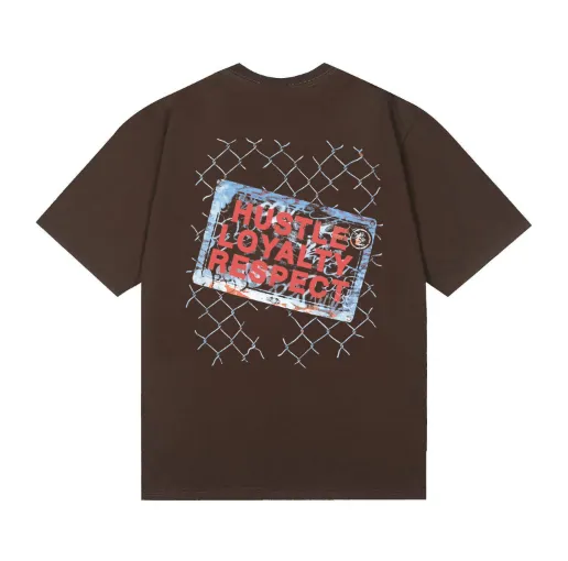 6782# P116 Hellstar American fashion high street pure cotton loose short-sleeved T-shirt Color: Black Dark Coffee Size: S M L XL