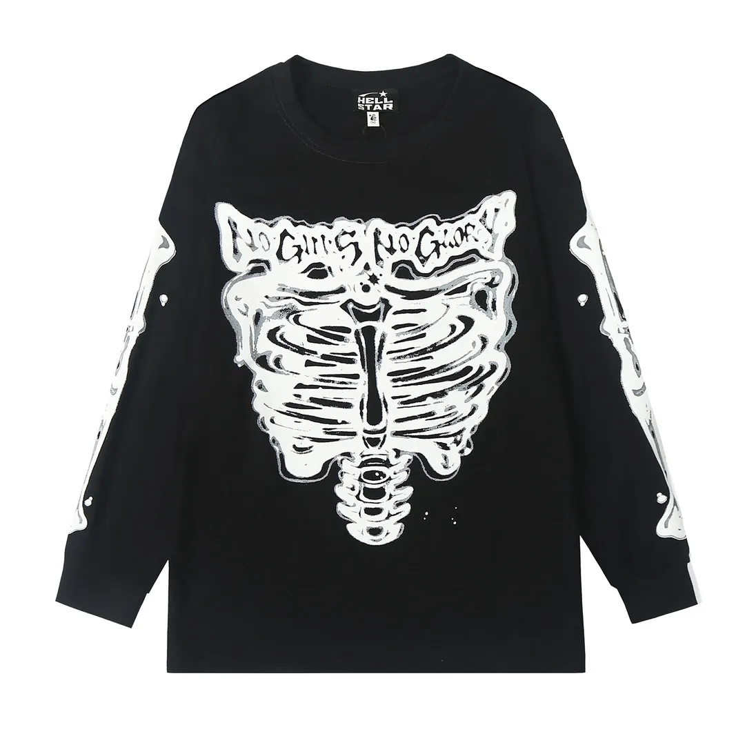 5505# P136 ins The same European and American trendy Hell Star letter print lightning high street men and women hip-hop loose long-sleeved T-shirt Color: White Black Size: S M L XL