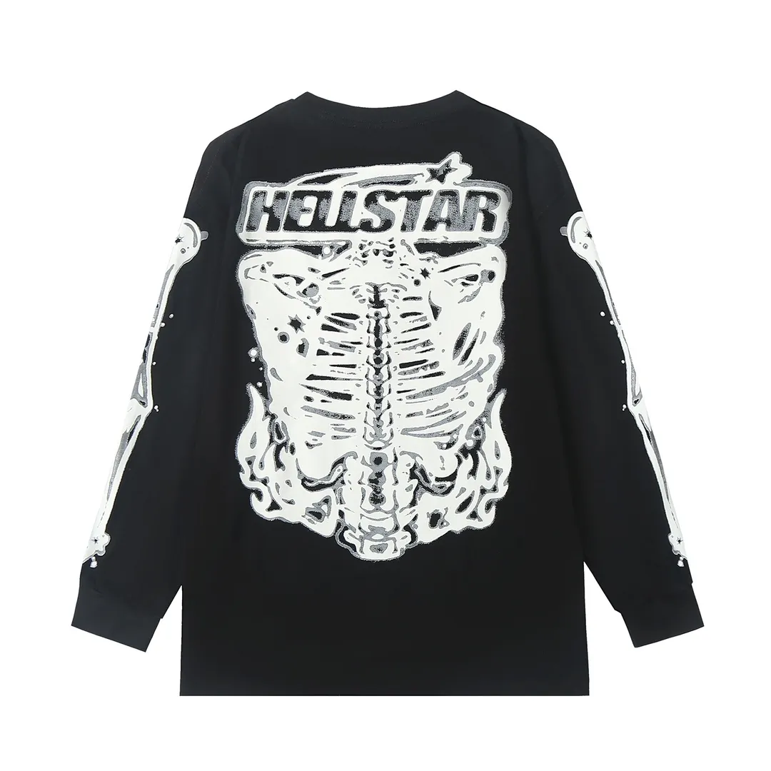 5505# P136 ins The same European and American trendy Hell Star letter print lightning high street men and women hip-hop loose long-sleeved T-shirt Color: White Black Size: S M L XL