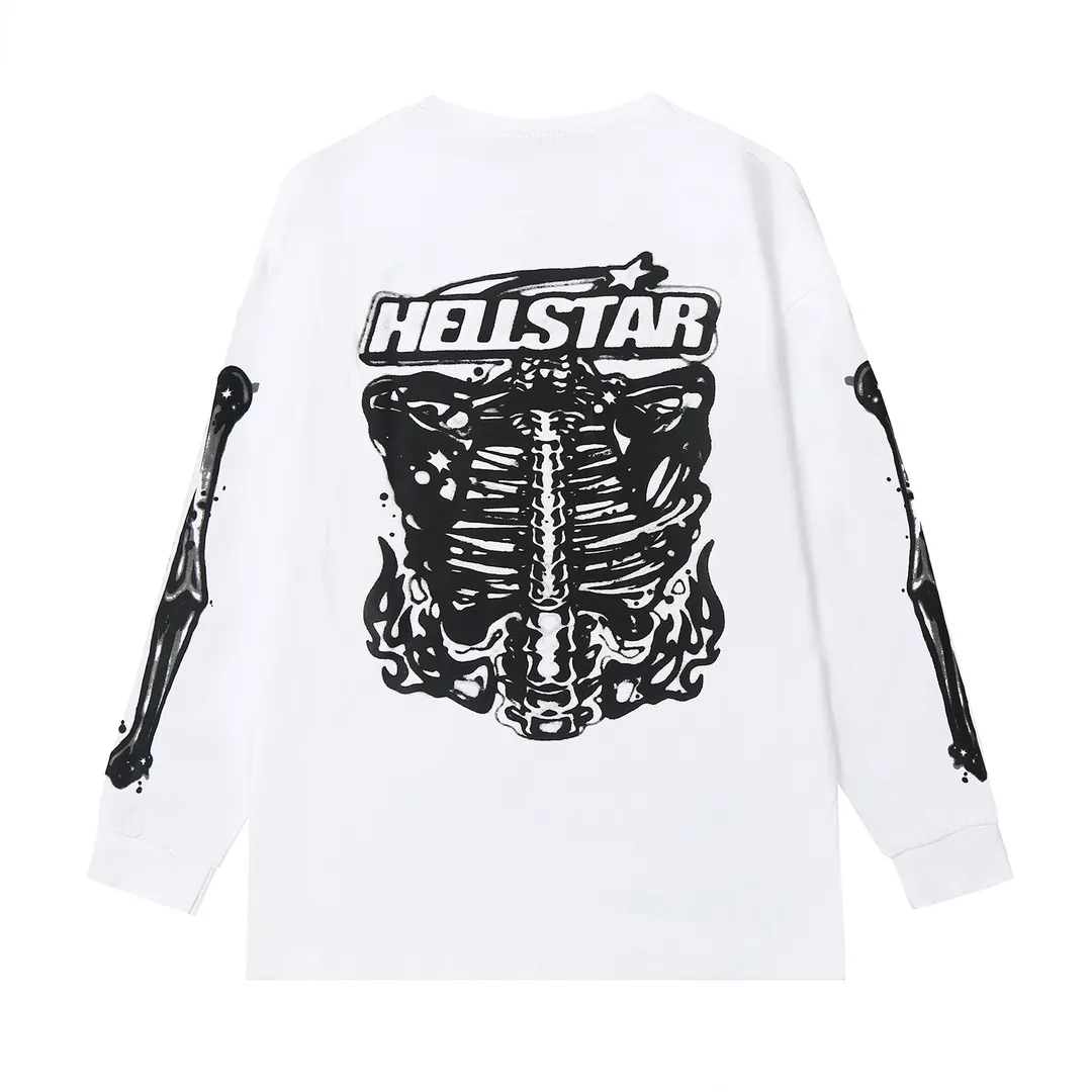 5505# P136 ins The same European and American trendy Hell Star letter print lightning high street men and women hip-hop loose long-sleeved T-shirt Color: White Black Size: S M L XL