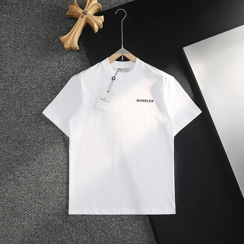 P180 MONCLER 2025 spring and summer new style, personalized denim embroidery, round neck short-sleeved T-shirt, fashionable men and women, S M L XL XXL five sizes black white