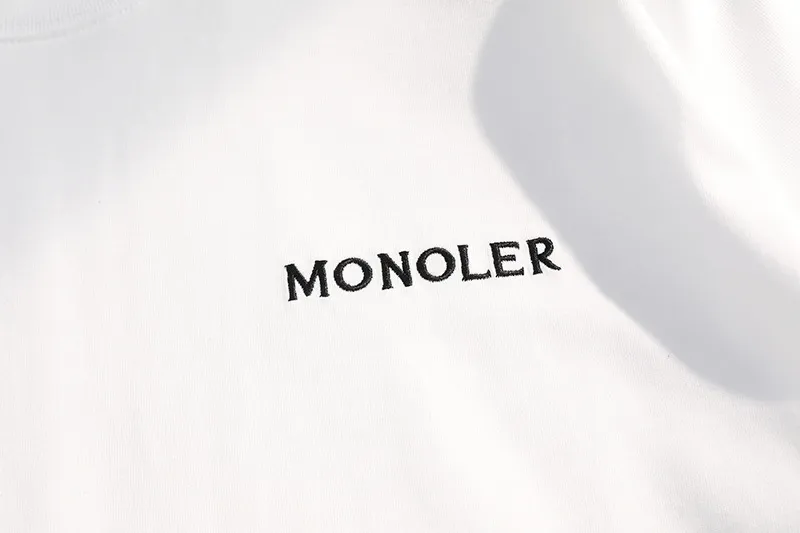 P180 MONCLER 2025 spring and summer new style, personalized denim embroidery, round neck short-sleeved T-shirt, fashionable men and women, S M L XL XXL five sizes black white
