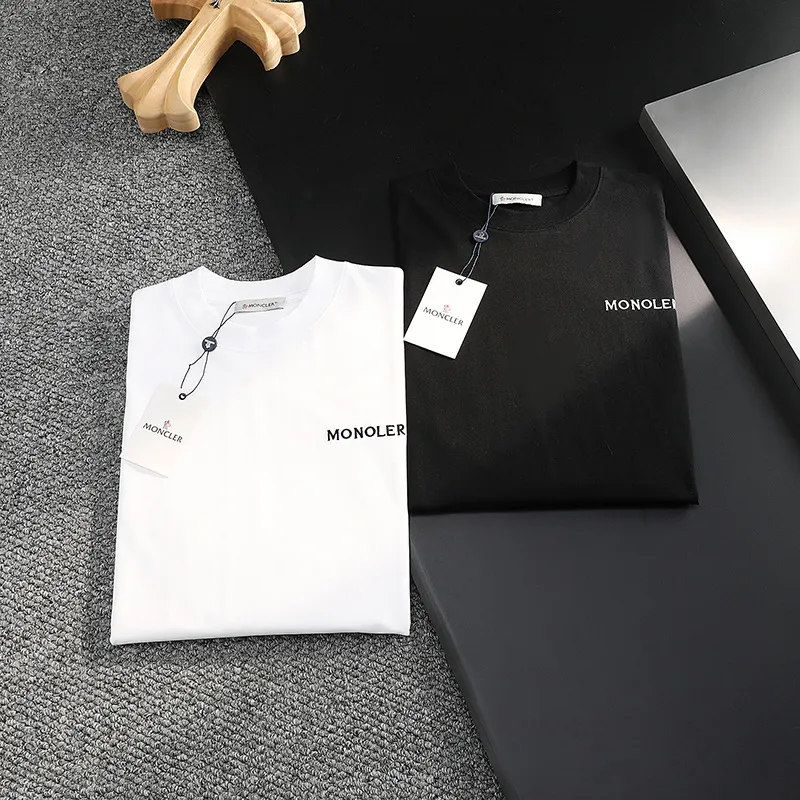 P180 MONCLER 2025 spring and summer new style, personalized denim embroidery, round neck short-sleeved T-shirt, fashionable men and women, S M L XL XXL five sizes black white